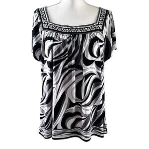 Michael Michael Kors Geometric Swirl Print Top Women’s L Black White Stretch